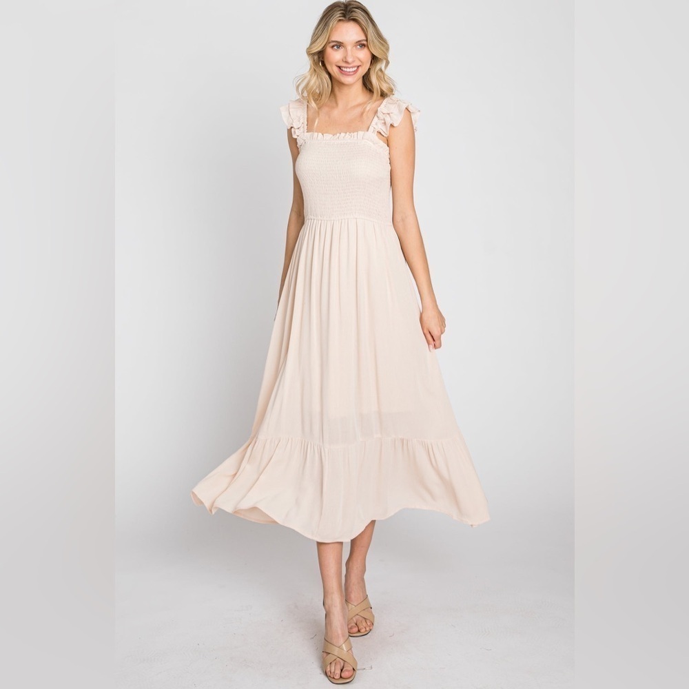 NWT Jodifl Women’s Cream Boho Cottage Core Maxi Ruffle Smocked Dress Sz 2X - Picture 3 of 16